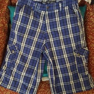 Old Skool Boys Shorts Blue Plaid Size 14